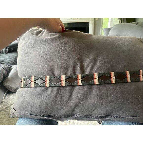 Pampeano Brown Leather Forrest Green Tribal Embroidered Belt sz 115 or 45” NWT - Picture 5 of 7